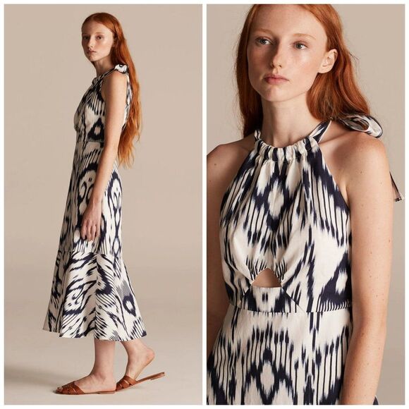 Rebecca Taylor Inidigo Ikat Linen Dress in Snow Combo - Picture 3 of 13